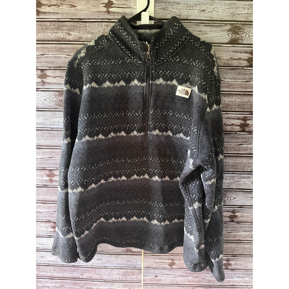 The North Face Mens XXL Gray Fair Isle Mountain 1/4 Zip Fleece Pullover Sweater
